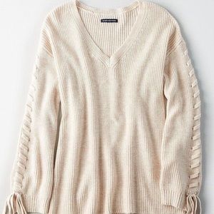 American Eagle V-Neck Sweater with tie sleeve